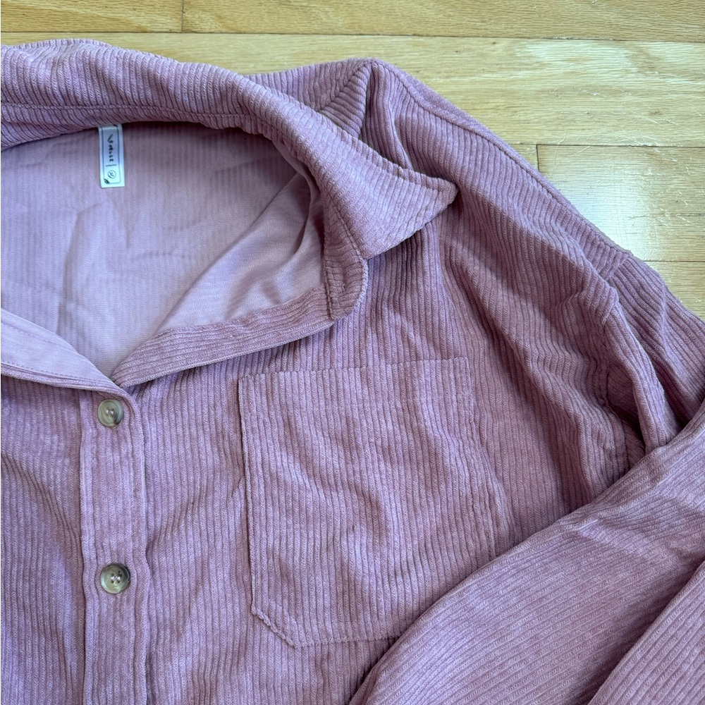 Pink Ribbed Button-Down - Picture 3 of 3